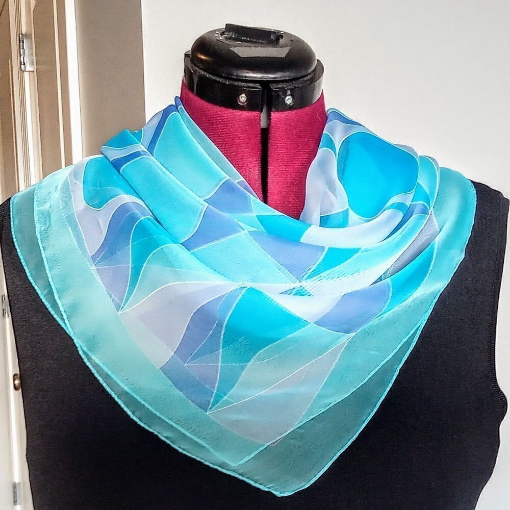 Blue Circle Print Sheer Square Scarf